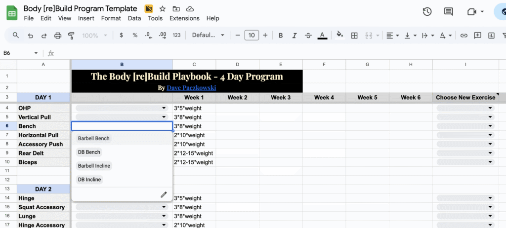 Body [re]Building Playbook 3, 4, 5 day training template